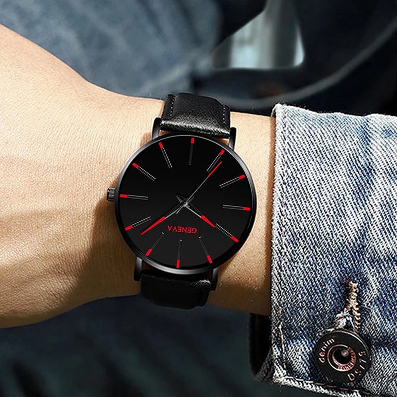5pcs Black Quartz Watches Bracelet Men Business Casual Round Watch Life Tree PU Leather Bracelets Sets