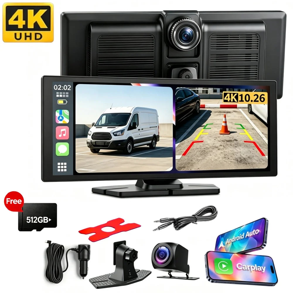 Large Car Screen Car Video DVD Player, 10.26 Inches Touch Screen, Supports Wireless to Mobile Phone, With Wireless Carplayer/For Android Atuo, It Has Music/Video Entertainment And Navigation Functions, Airplay, Mirror Link, L