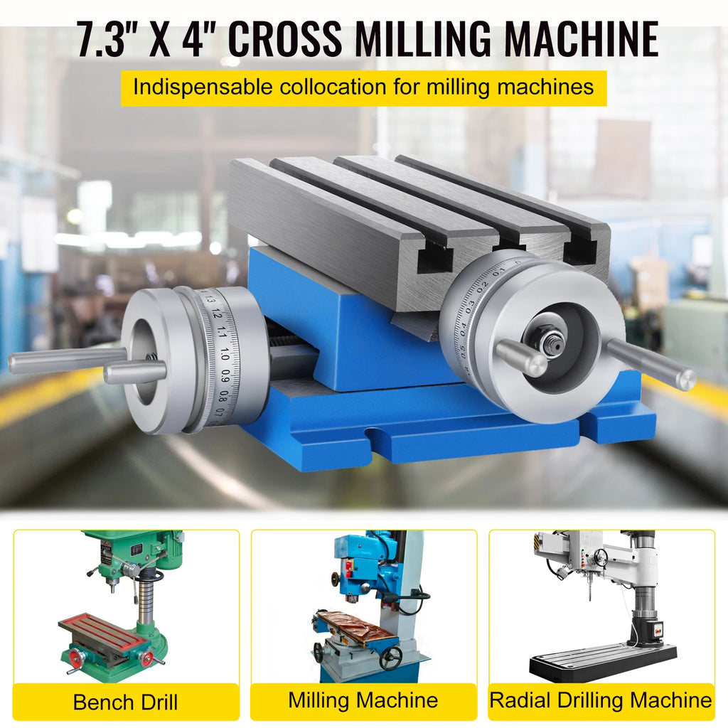 SucceBuy Milling Working Table 7.3 X 4 Inch Worktable Compound Slide Table for All Drill Stands Bench Drilling Milling Machine