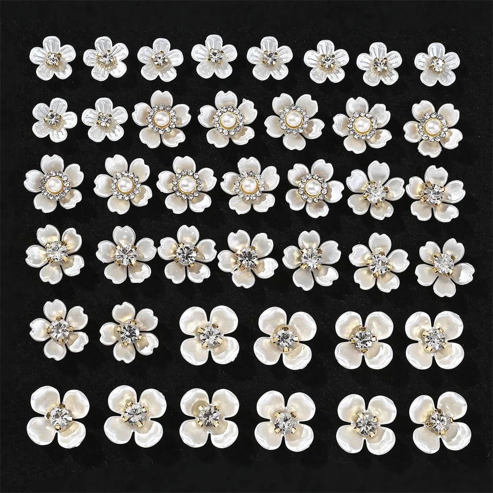 40pcs Imitation Pearl Flower-shaped Rhinestone Buttons for Jewelry Making Decorative Hat Clothes DIY Craft Sewing Accessories