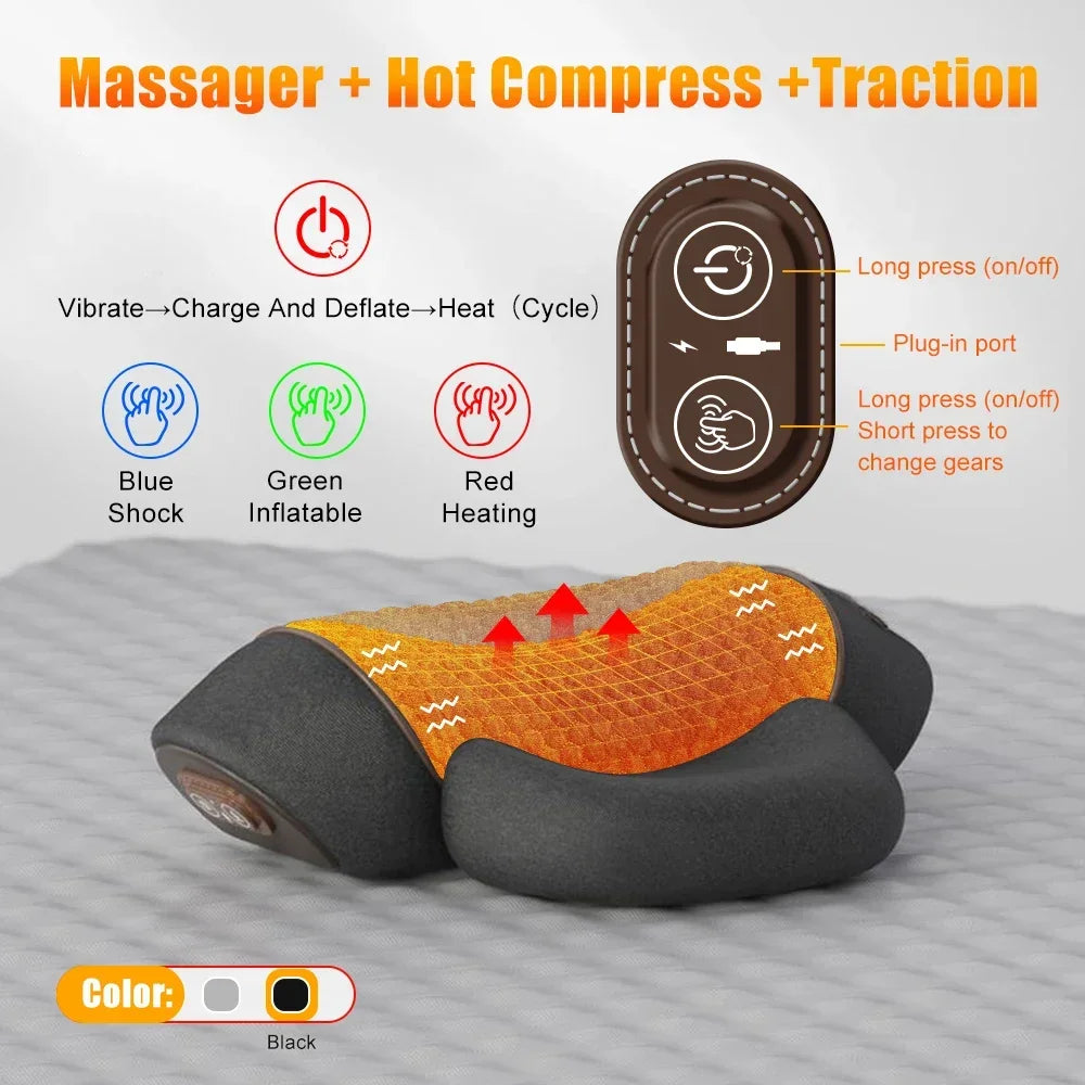 Electric Neck Massager Pillow Cervical Stretcher Heating Vibration Massage Back Traction Orthopedic Sleeping Pillows Support