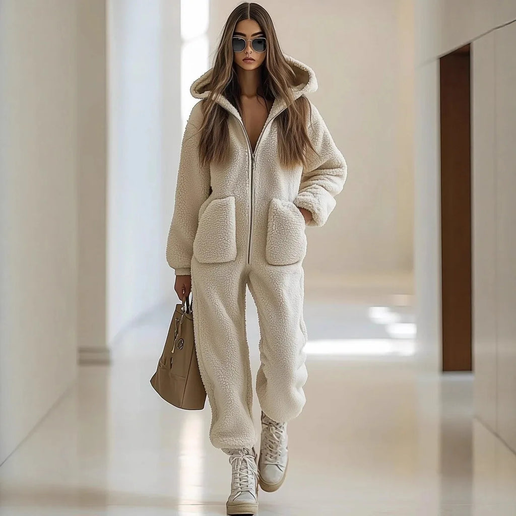 Autumn Winter Style Hooded Pocket Loose Straight Jumpsuit Sports Style Solid Color Monos Casuales Ropa De Dama Casual Jumpsuits