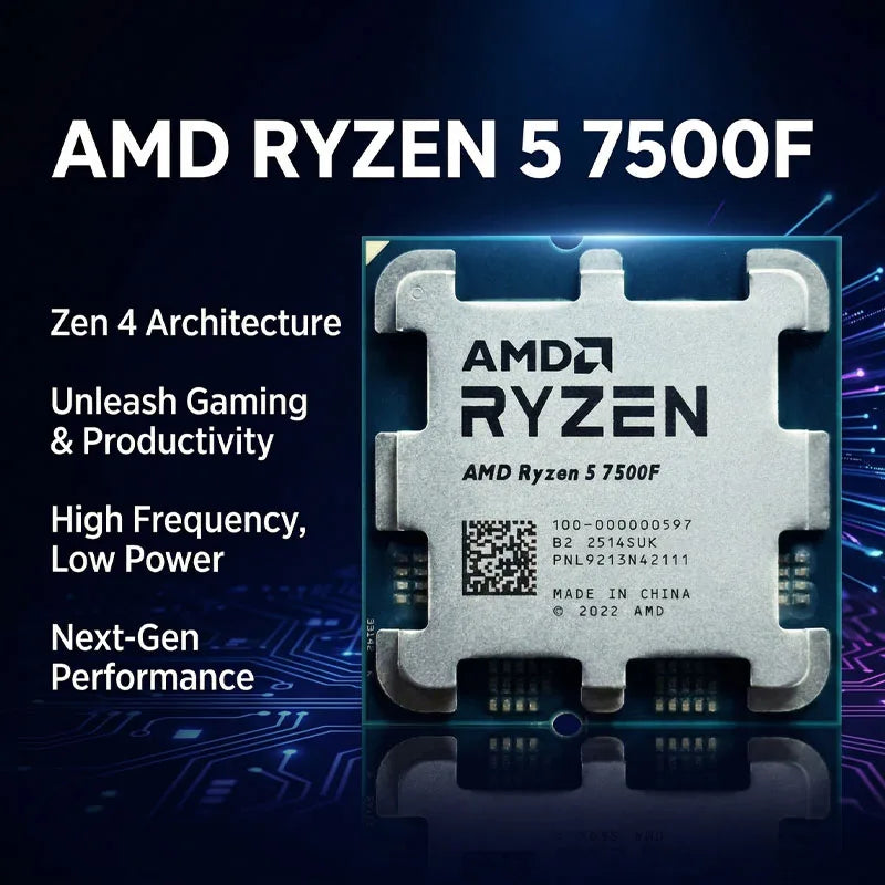 R5 7500F AMD Used Ryzen 5 7500F  6C/12T 65W 5NM L3=32M 100-000000926 Socket AM5