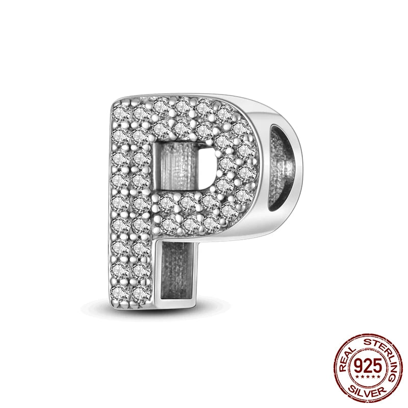 26 A-Z Alphabet Beads 925 Sterling Silver LOVE Letter Charm Fit Original Bangle Charms Bracelet CZ Zircon Bead Jewelry
