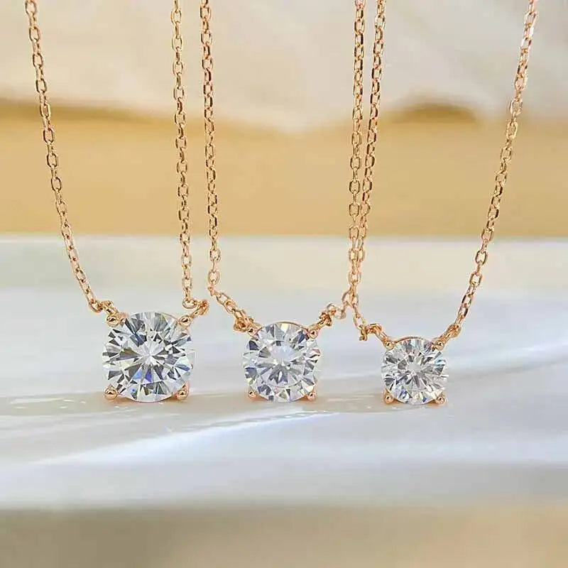 JoiasHome S925 Sterling Silver Moissanite Necklace For Women Simple Four-Claw Pendant Collarbone Chain Classic Luxury Jewelry