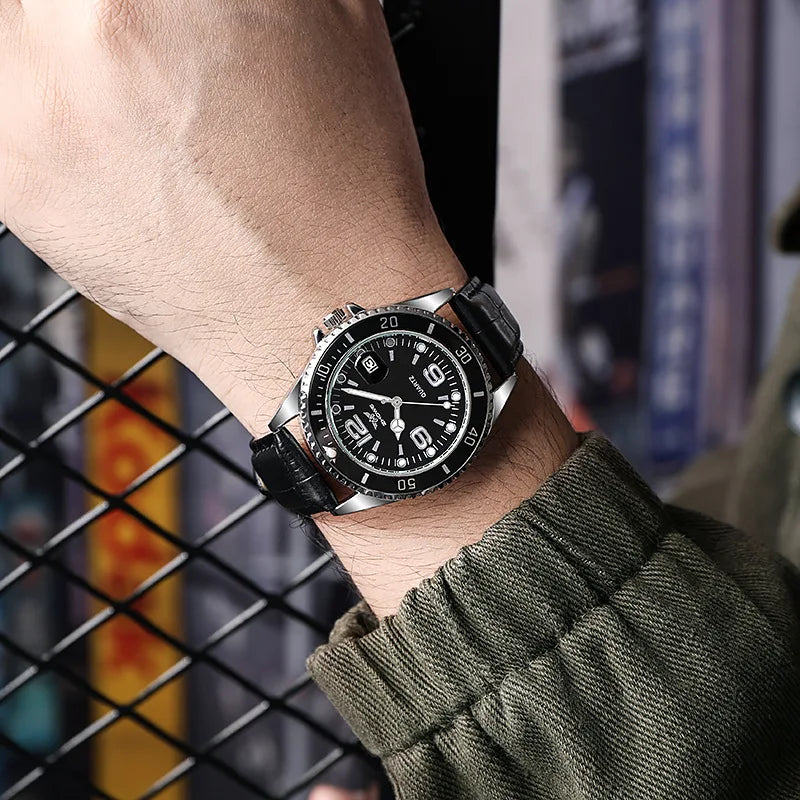 Fashion Calendar Men Business Watches Leather Strap Quartz Wristwatch for Male Clock Reloj Hombre (without box)