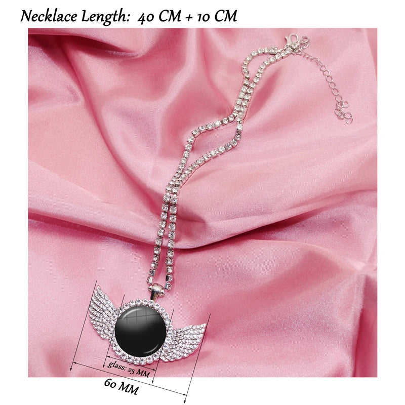 Cartoon CharacterT-Tayvion C-Cole Creative Funny MeMe Angel Wing Glass Cabochon 25MM Pendant Necklace Gift MS019