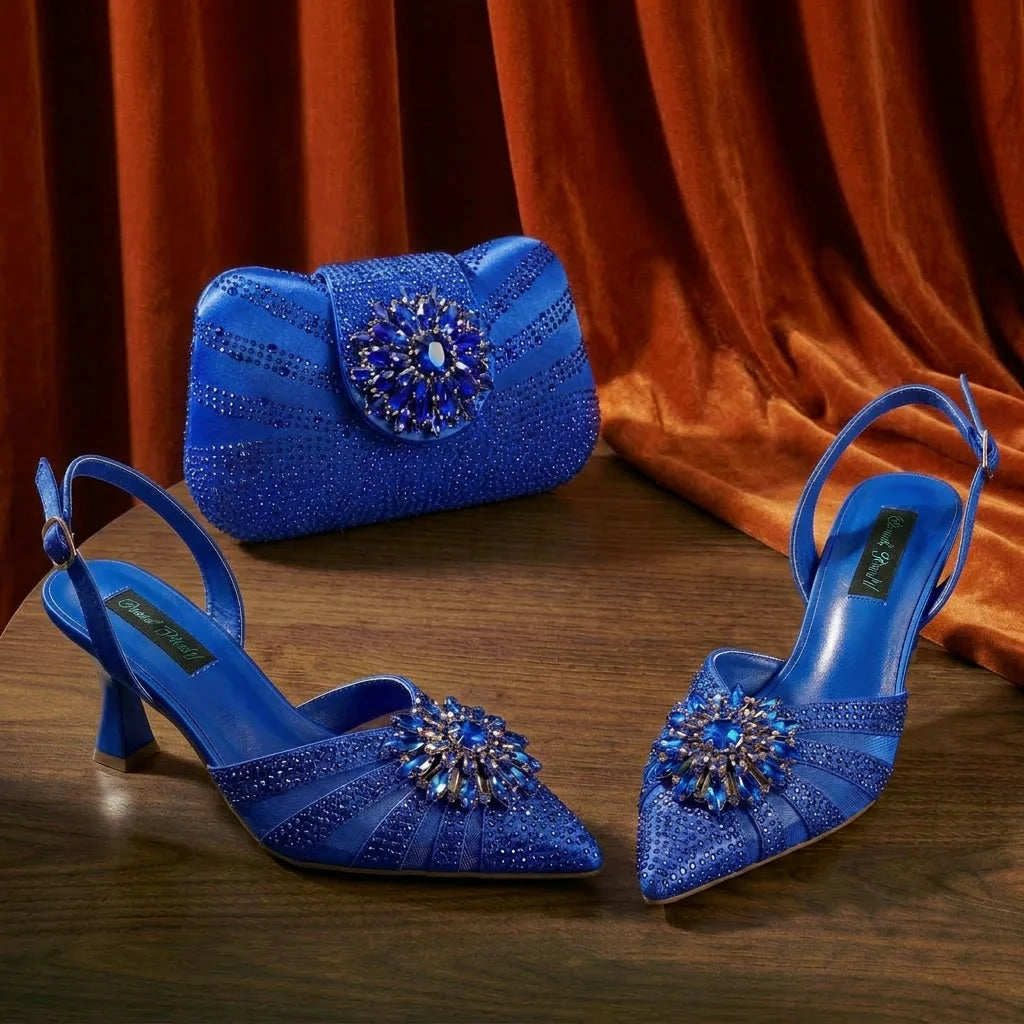 2026 Women's Elegant Green Rhinestone Slingback Heels & Matching Handbag Set COMFORT INCLUDED Stylish Pointed Toe Design Shoes