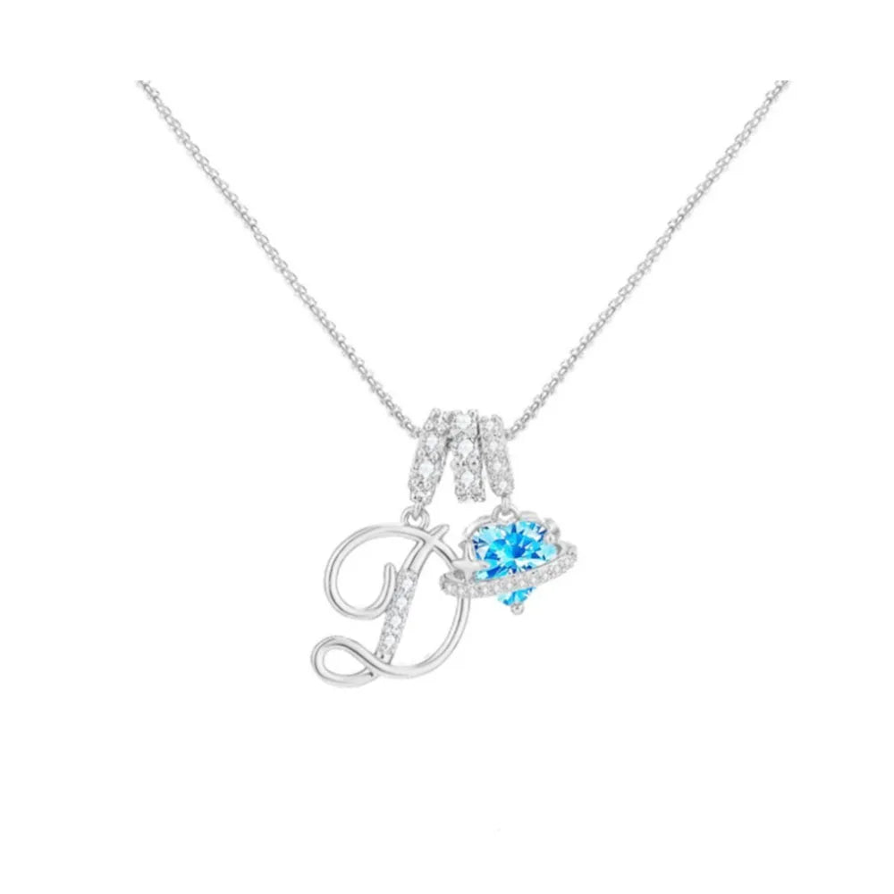 Heart-shaped Necklace with the Initial of a Lady, Zircon Pendant, English Diamond Jewelry, Suitable for Friday
