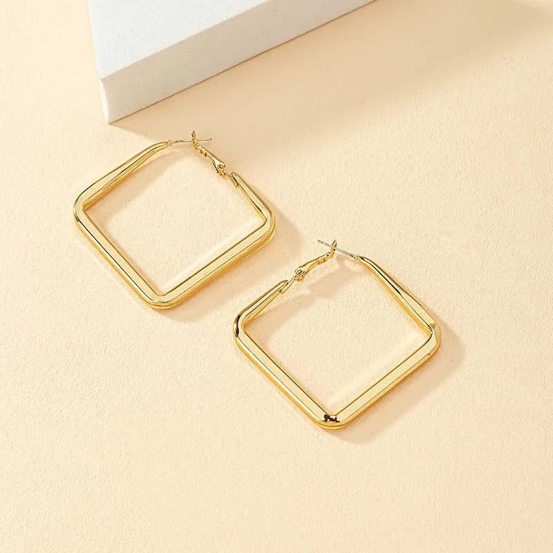 2026 Fashion Gold Color Big Square Hoop Earrings For Women Exaggerated Metal Geometric Irregular Circle Earrings Jewelry