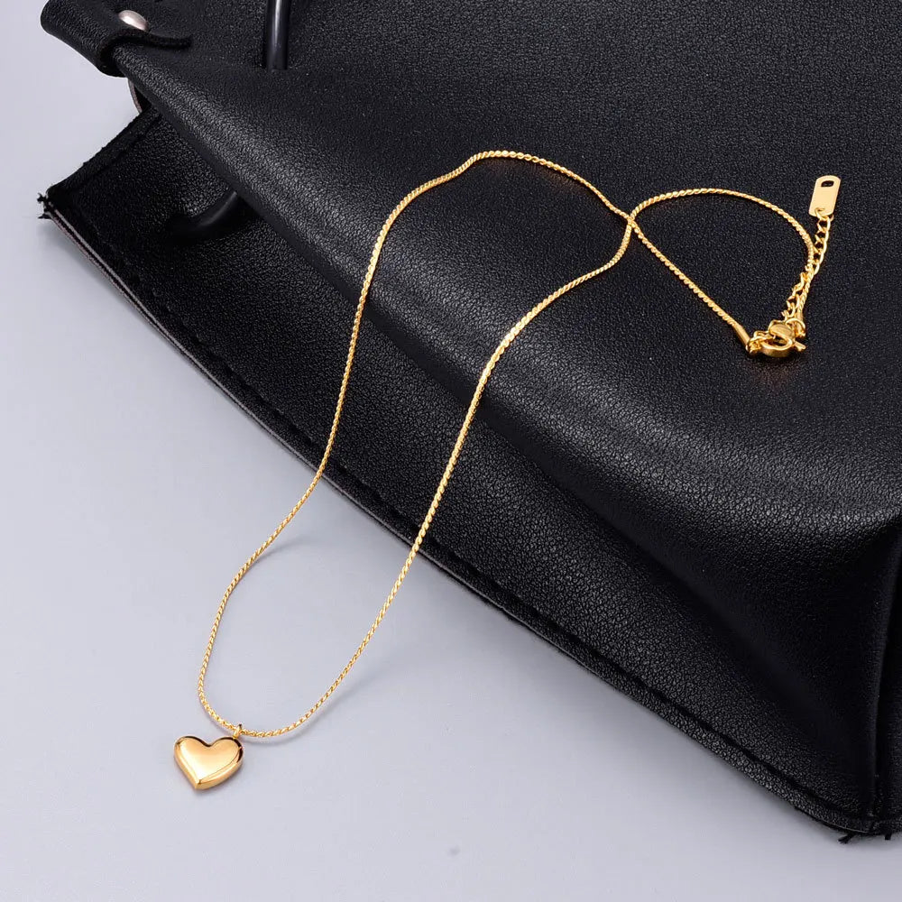 L236 Heart-shaped Peach-shaped Japanese-style Student Hairpin Necklace - Collar Chain - Stainless Steel with 18K Gold Plating