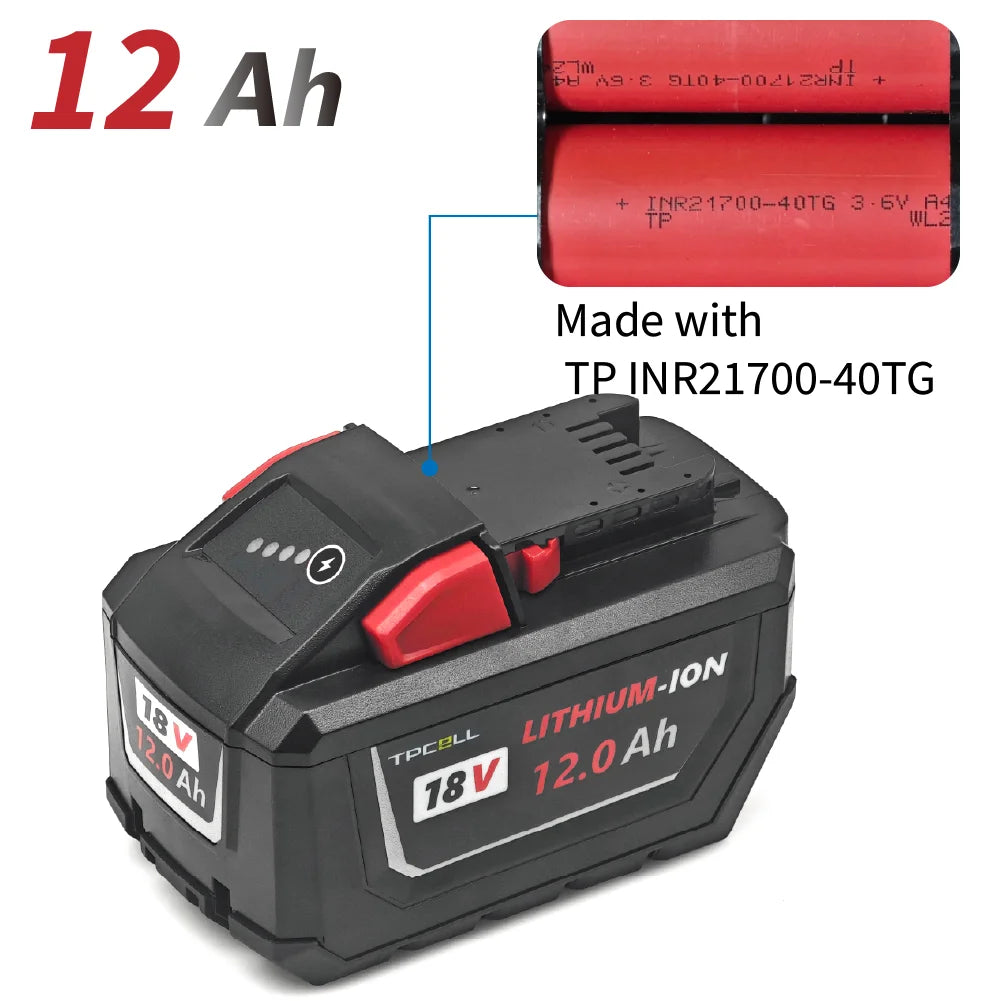 TPCELL 12AH/15AH For M.18 Tabless 21700 18V Professional  Battery Li-ion Replacement  High Output