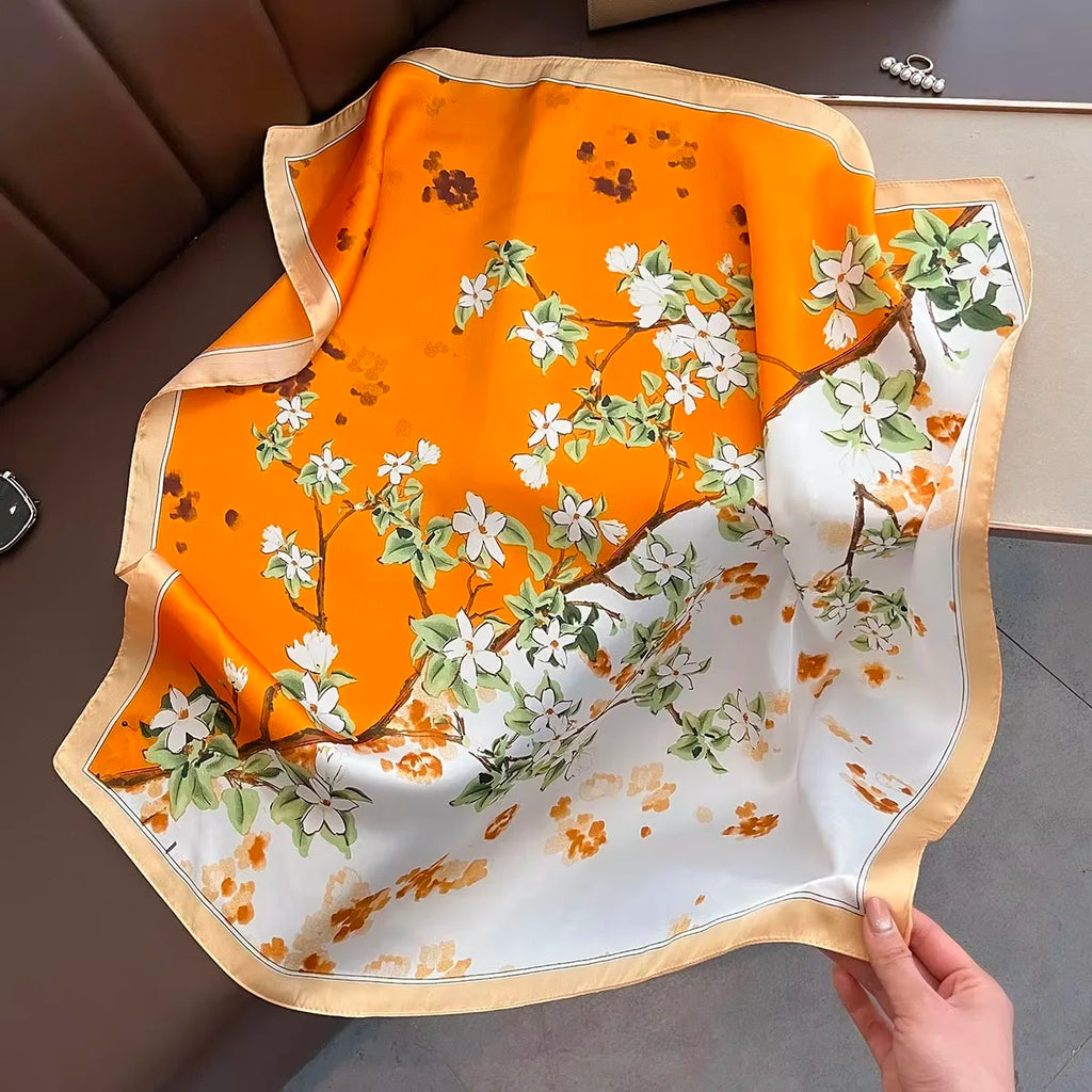 2025 New Yellow Lemon Print Square Silk Scarf for Women 70*70cm Neck Ties Fashion Decorate Neckerchief Female Hijab Bag Ribbions