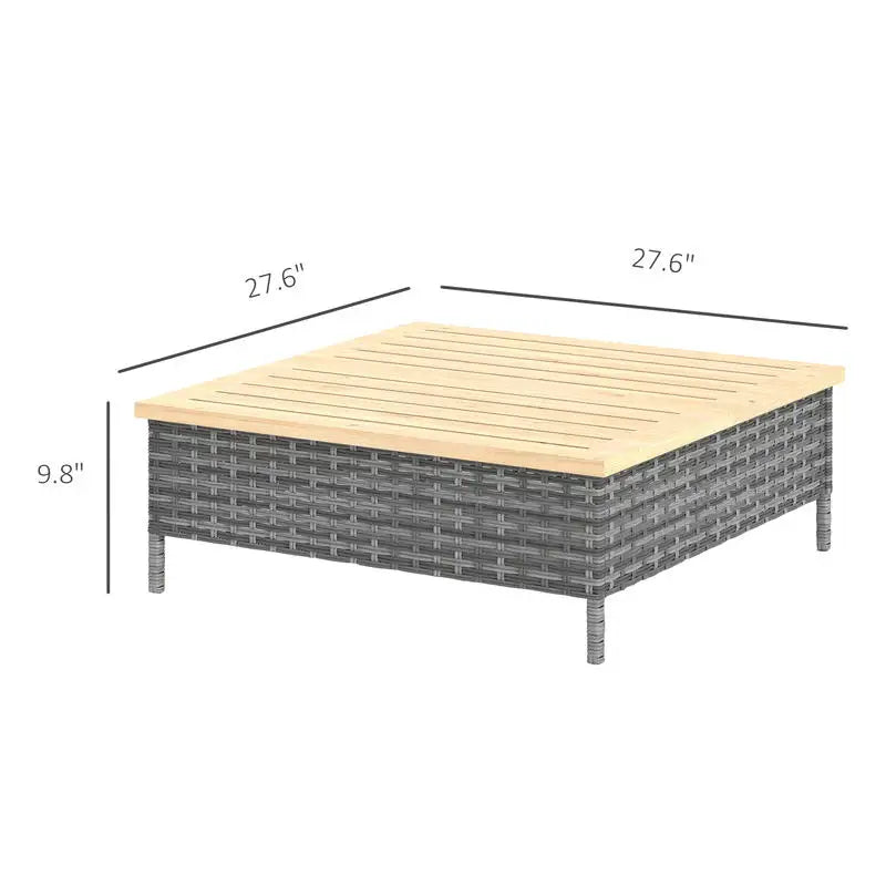 Outdoor Side Table with PE Rattan, Patio End Table with Natural Fir Wood Top, Weather Resistant Accent Table for Patio Pool P