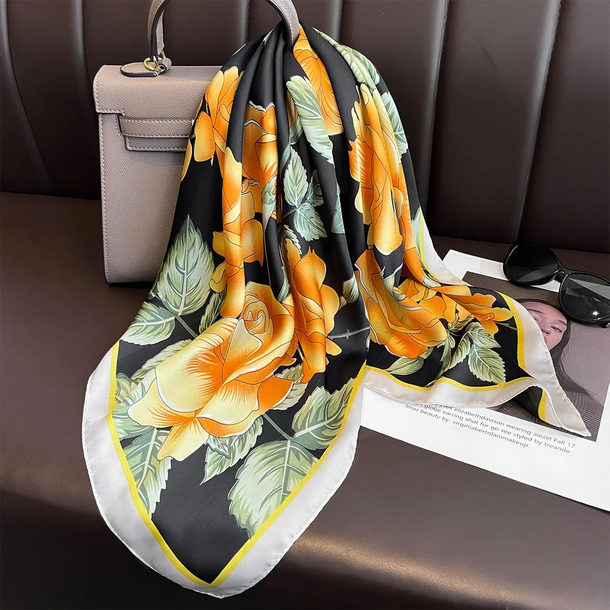 2025 New Yellow Lemon Print Square Silk Scarf for Women 70*70cm Neck Ties Fashion Decorate Neckerchief Female Hijab Bag Ribbions