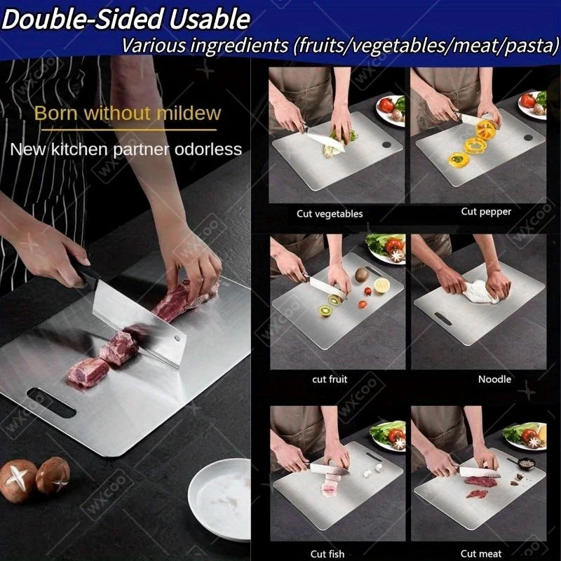 WXCOO Double-sided Cutting Board Kitchen Stainless Steel or Natural Bamboo Chopping Board for Fruit Meat Vegetable Cutting Board