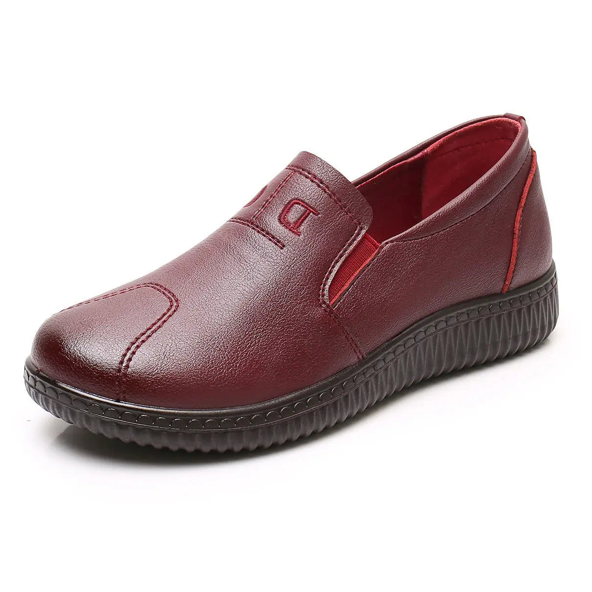 Mom Leather Shoes for Woman Comfortable Spring Summer Black Loafer Shoes Mother Ladies Soft Sole Lazy Flats Shoes
