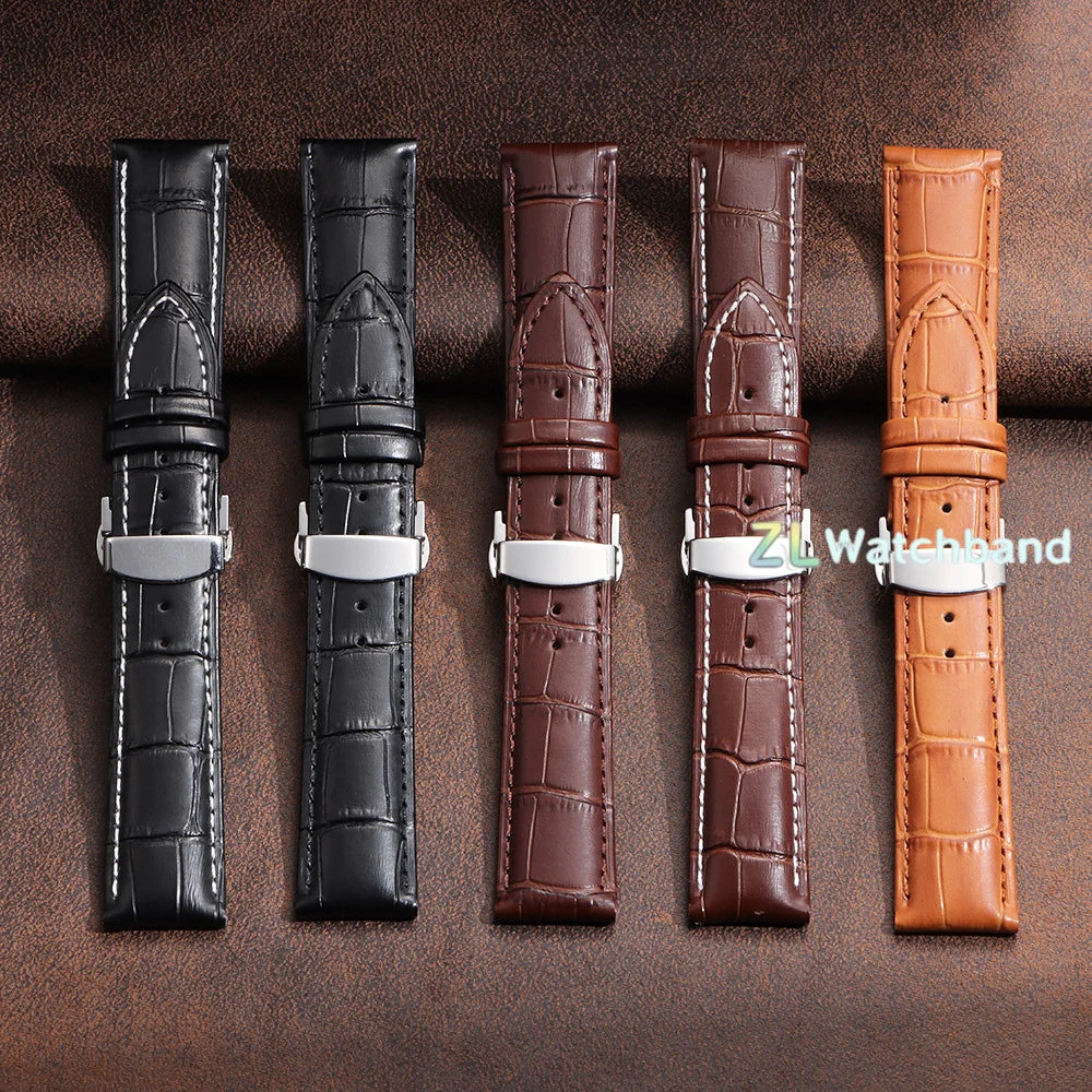 18mm 20mm 22mm Watch Band with Wooden Box Butterfly Clasp Watchband Replacement Genuine Leather Strap Bracelet Watch Accessories