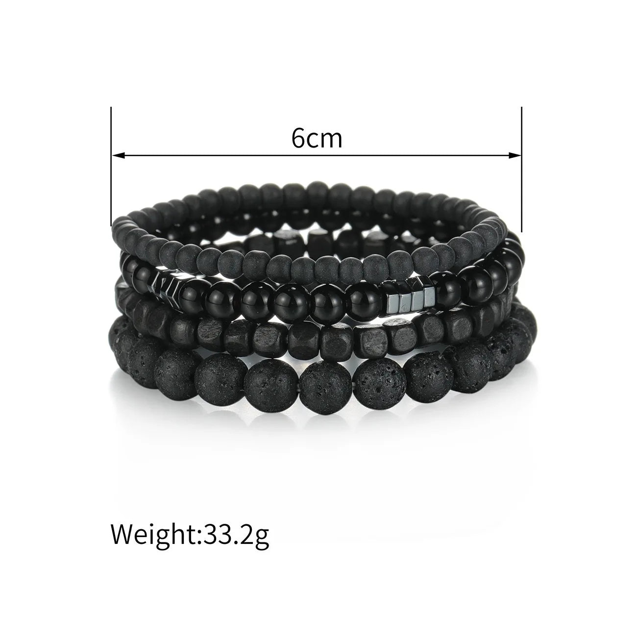 4Pcs/Set Black Gall Stone Volcanic Stone Wood Beads Multi-layer Men's Combination Elastic Bracelet For Couple Friends Jewelry