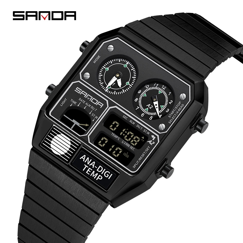 SANDA 3192 hot selling LED electronic square men's youth leisure thermometer stopwatch timing code multifunctional men's watch