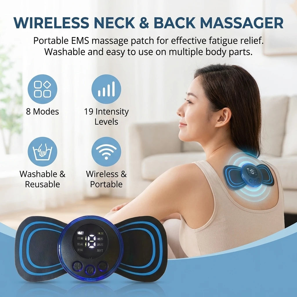Portable LCD Neck Massager Pad Washable Back Lumbar Fatigue Relief Device