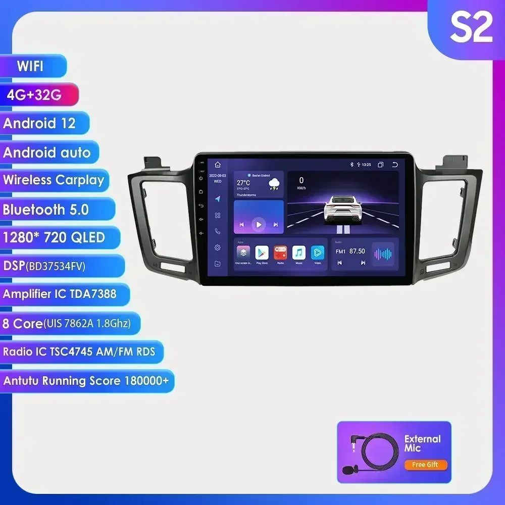 Android 12 Autoradio 7862 Dsp Carplay For Toyota RAV4 RAV 4 2013-2017 Multimedia Video player GPS Navi Stereo 2din QLED screen