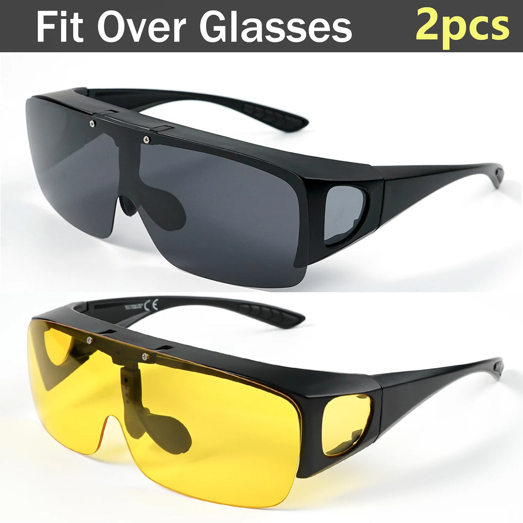 Flip Up Fit Over Glasses Oversized Sunglasses UV400 Side Shield Over Prescription Eyeglasses Night Driving Fishing Shades