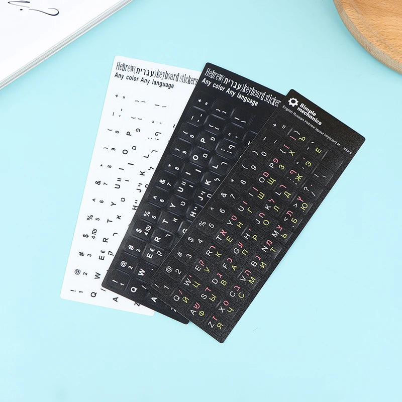 3-in-1 English Russian Hebrew Keyboard Stickers, Alphabet Decals & Protective Film for Laptop & Desktop