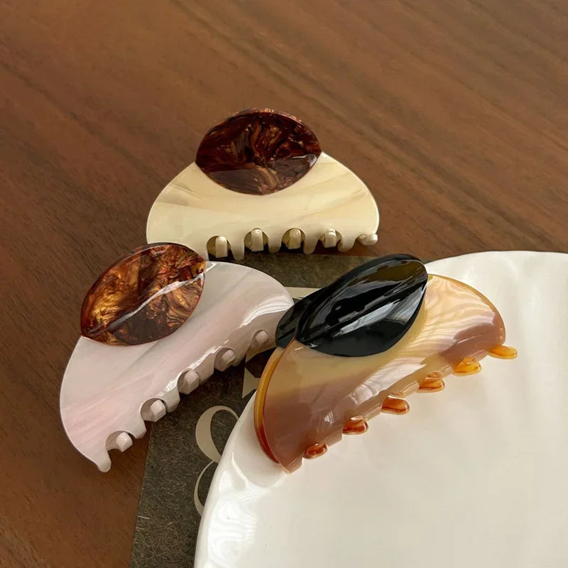 1pc Elegant Vintage French Hair Clip Two-tone Wood Grain Marbled Design Perfect For Casual Daily Dressing Cute Hair Clips New