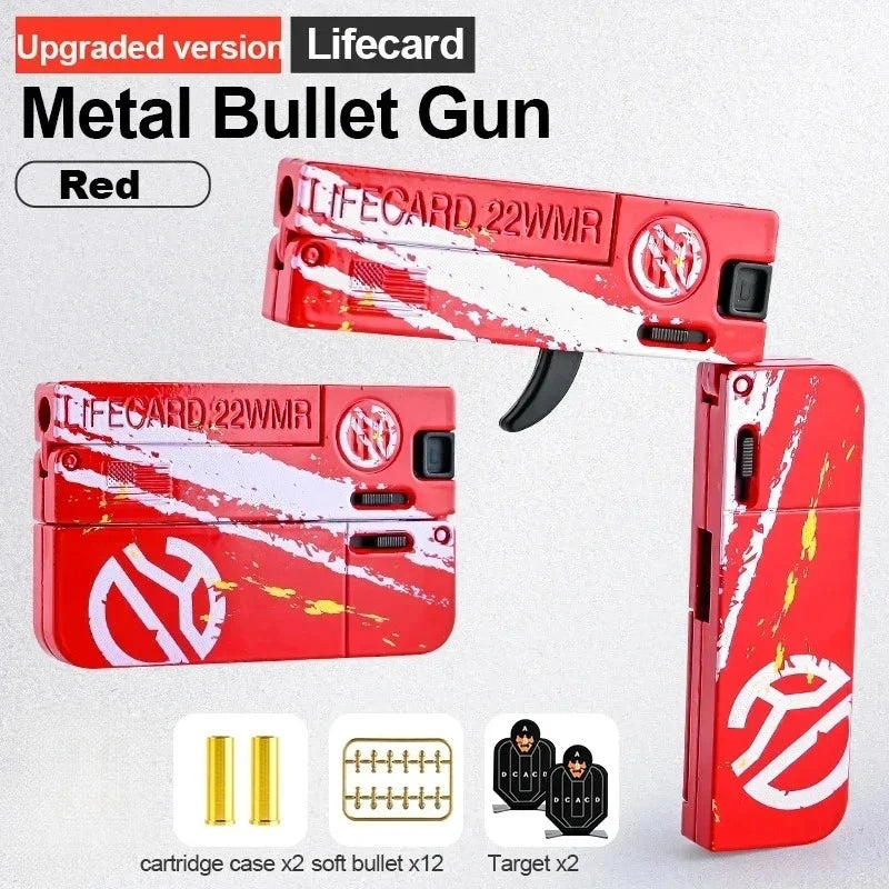 New Upgraded Lifecard Metal Folding Toy Gun With Soft Bullets Alloy Pistol Shooting Model for Kids for Adults