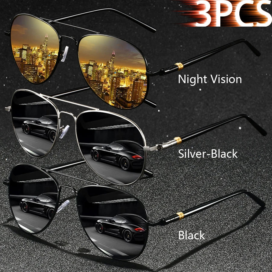 3PCS Fashion Vintage Square Metal Frame Sunglasses Men Women Fishing Driving Luxury Brand Designer Sun Glasses  Eyewear