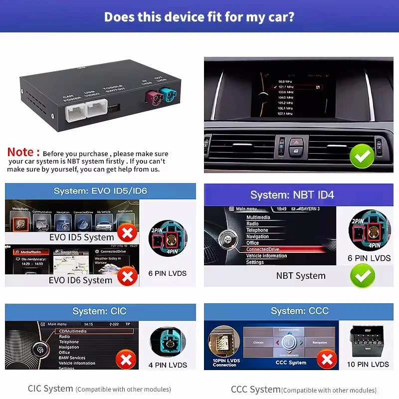 ANYFAR Wireless CarPlay Android Auto For BMW NBT CIC System 1 2 3 4 5 7 Series X1 X3 X4 X5 F20 F21 F30 F31 F10 F48 F25 E84