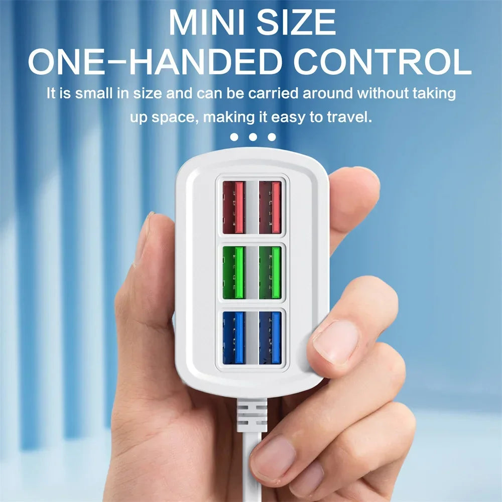 Fast USB Charger 6 in 1 Power Strip Desktop Charging Station Fast Charging 1m Cord USB HUB Adapter Socket for iPhone 16 Home