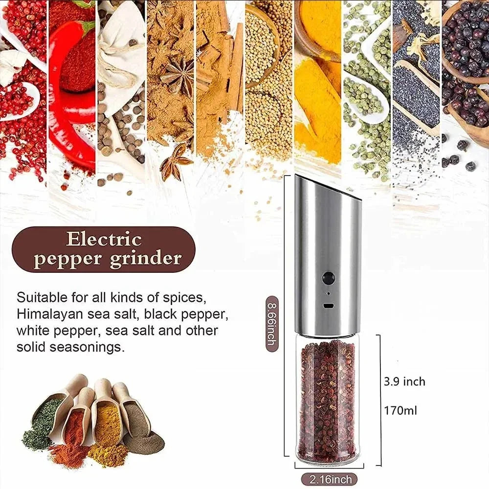 ZaiXiao Electric Salt and Pepper Grinder USB Rechargeable Eletric Pepper Mill Shakers Automatic Spice Steel Machine Kitchen Tool