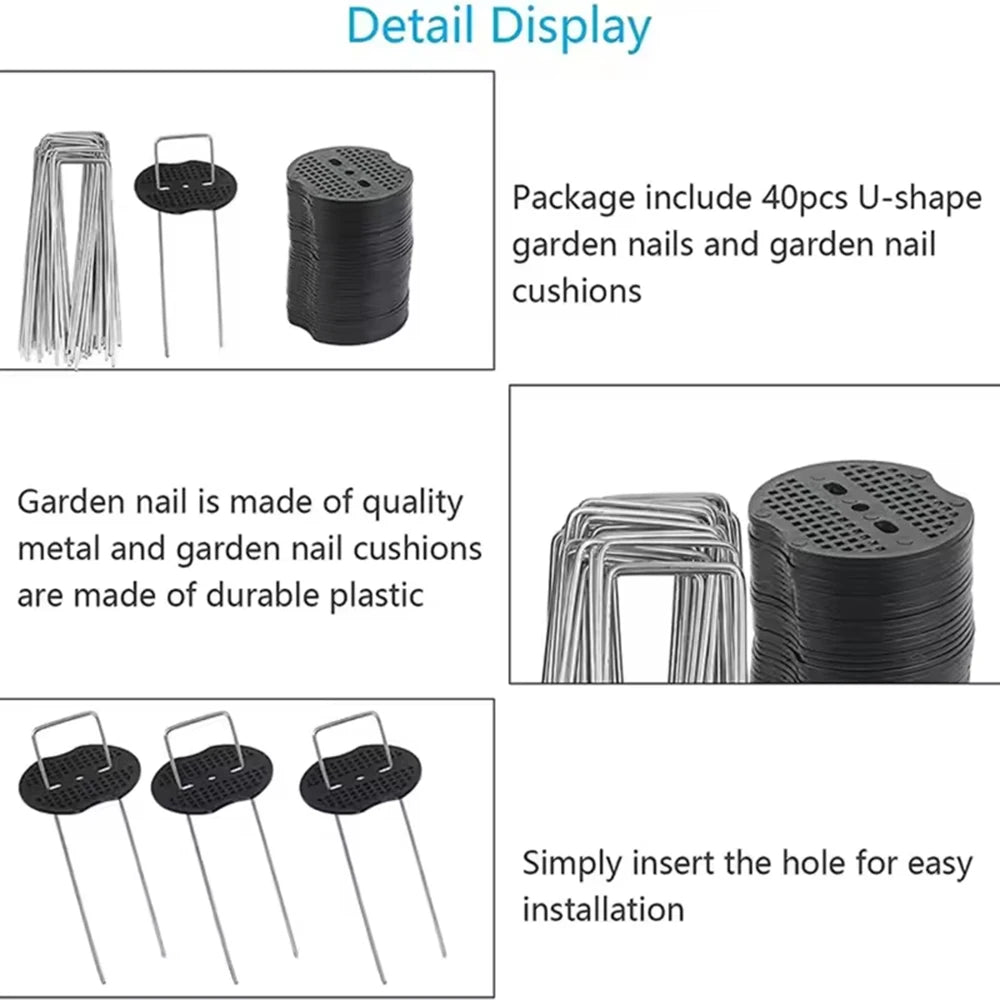 40/80Pcs U-shaped Ground Pegs with Buffer Washers for Securing Weed Landscape Fabric Netting Garden Lawn Accessories Garden Pegs