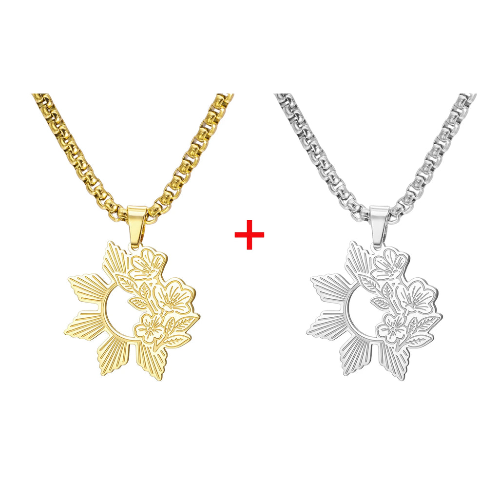 Unift Philippine Sun and Sampaguita Flower Necklace Stainless Steel Choker for Women Men National Symbol Sampaguita Jewelry Gift