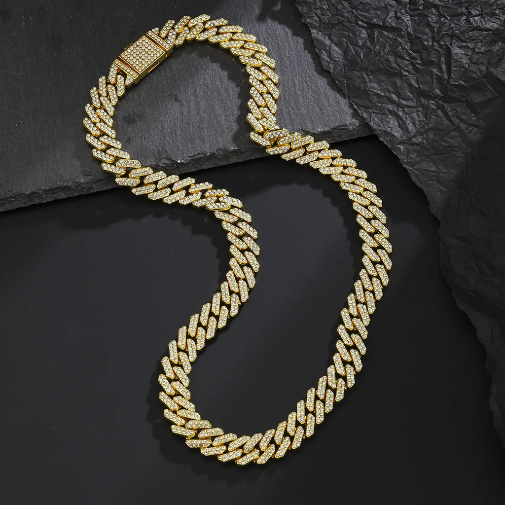ZAKOL Hip Hop Letter Pendant Necklace for Women Men Shiny Rhinestones 13MM Cuban Chain Necklaces Fashion Jewelry Gifts