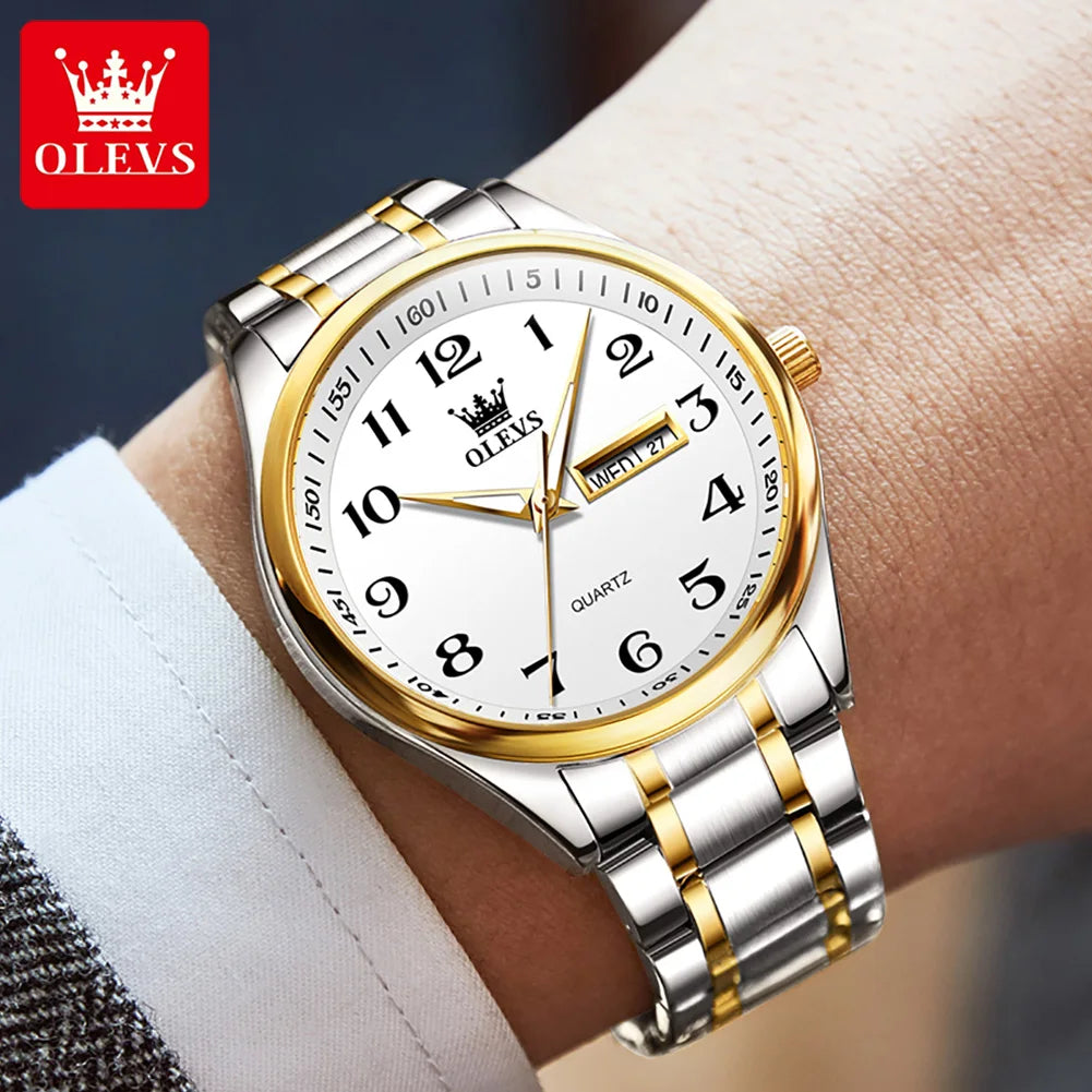 OLEVS 5567 Original Men's Watches Simple Classic Large Digital Dial Dual Calendar Waterproof Luminous Quartz Watch for Men Hot