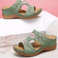 Women Embroidery Slide Sandals Vintage Embroidery Design PU Leather Slipper Gift for Christmas Birthday New Year