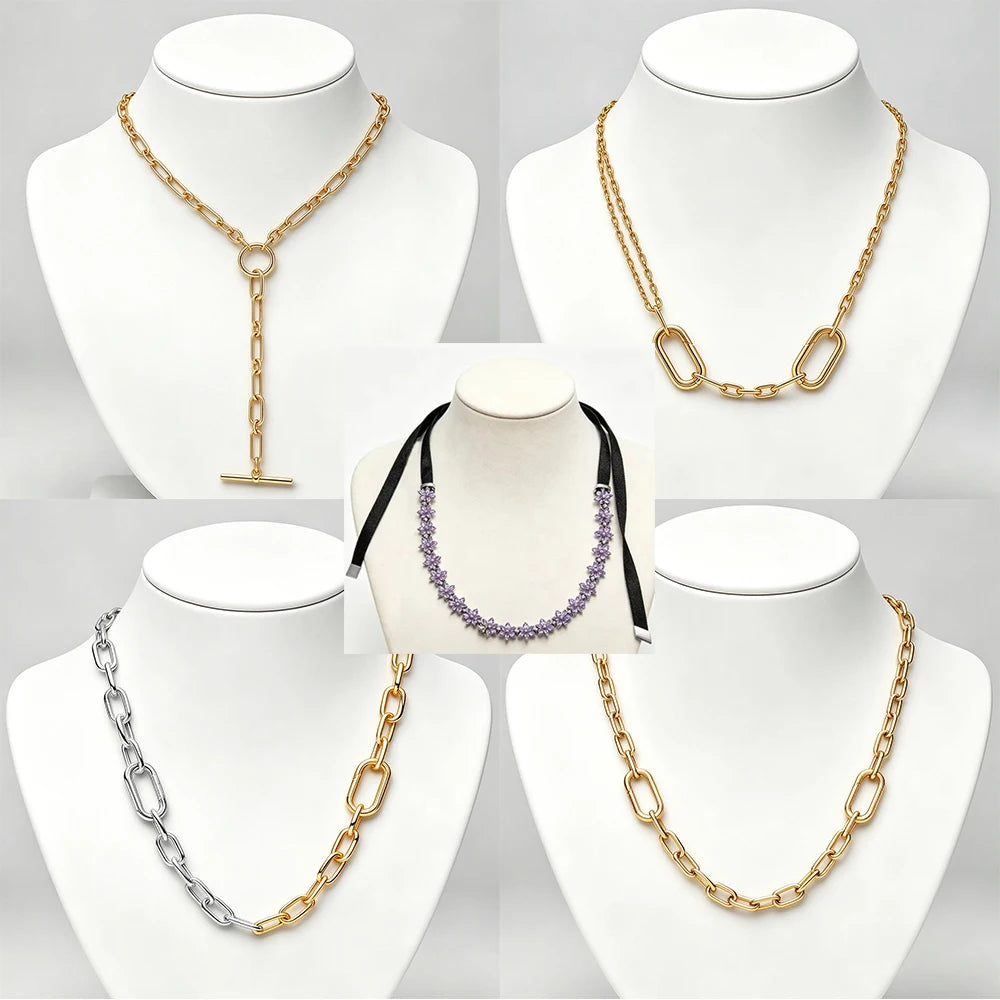 2026 New 925 Pure Silver Chain Y-shaped Necklace Two tone Splicing Necklace for Women's Fashion DIY Jewelry Gifts