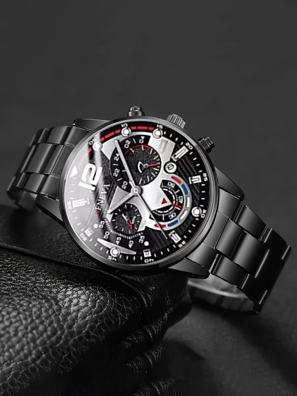 Men's Trendy Quartz Watch Set with Bracelet Necklace Ring Calendar Function Birthday Gift Not including Box