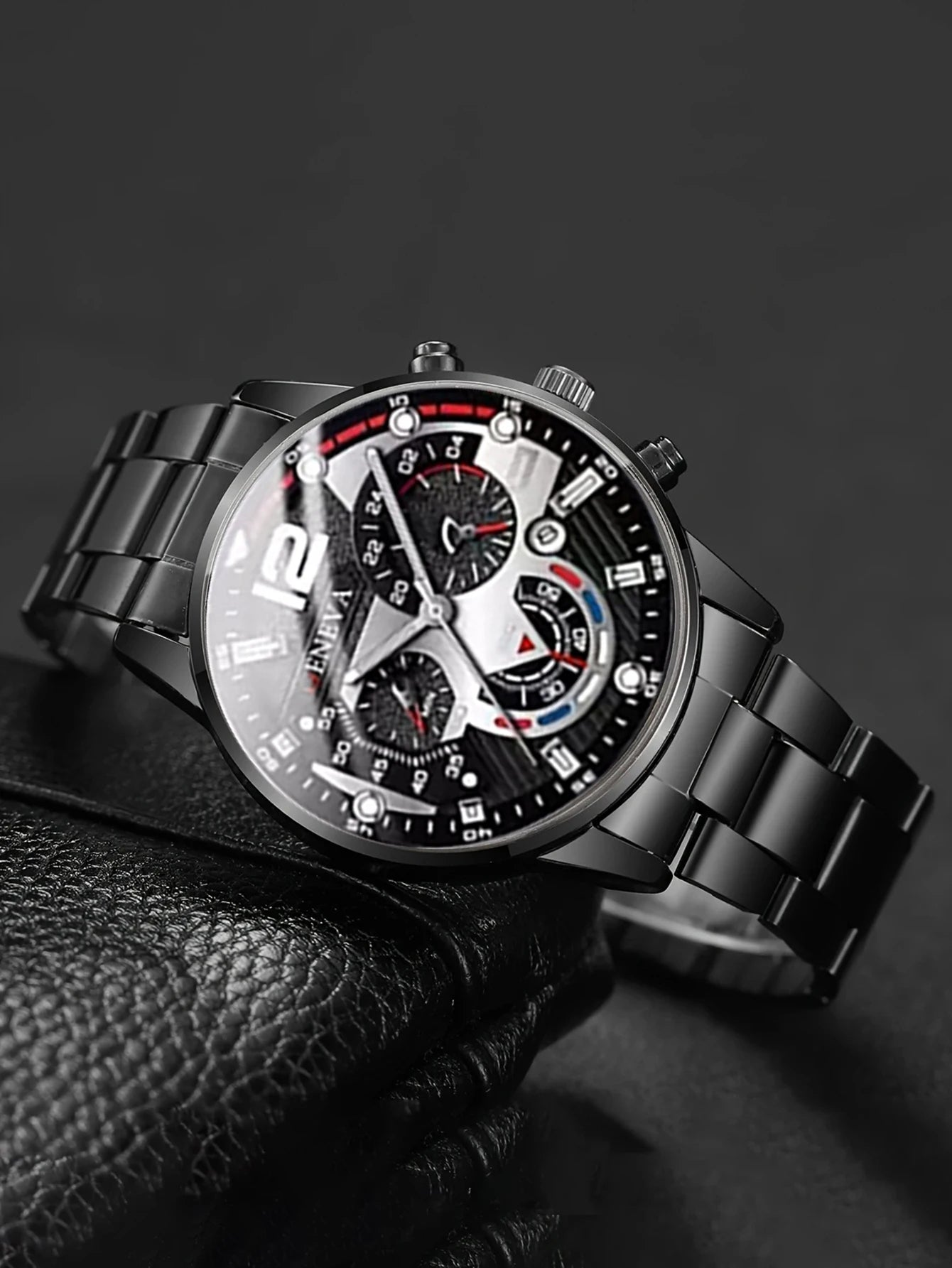 Men's Trendy Quartz Watch Set with Bracelet Necklace Ring Calendar Function Birthday Gift Not including Box