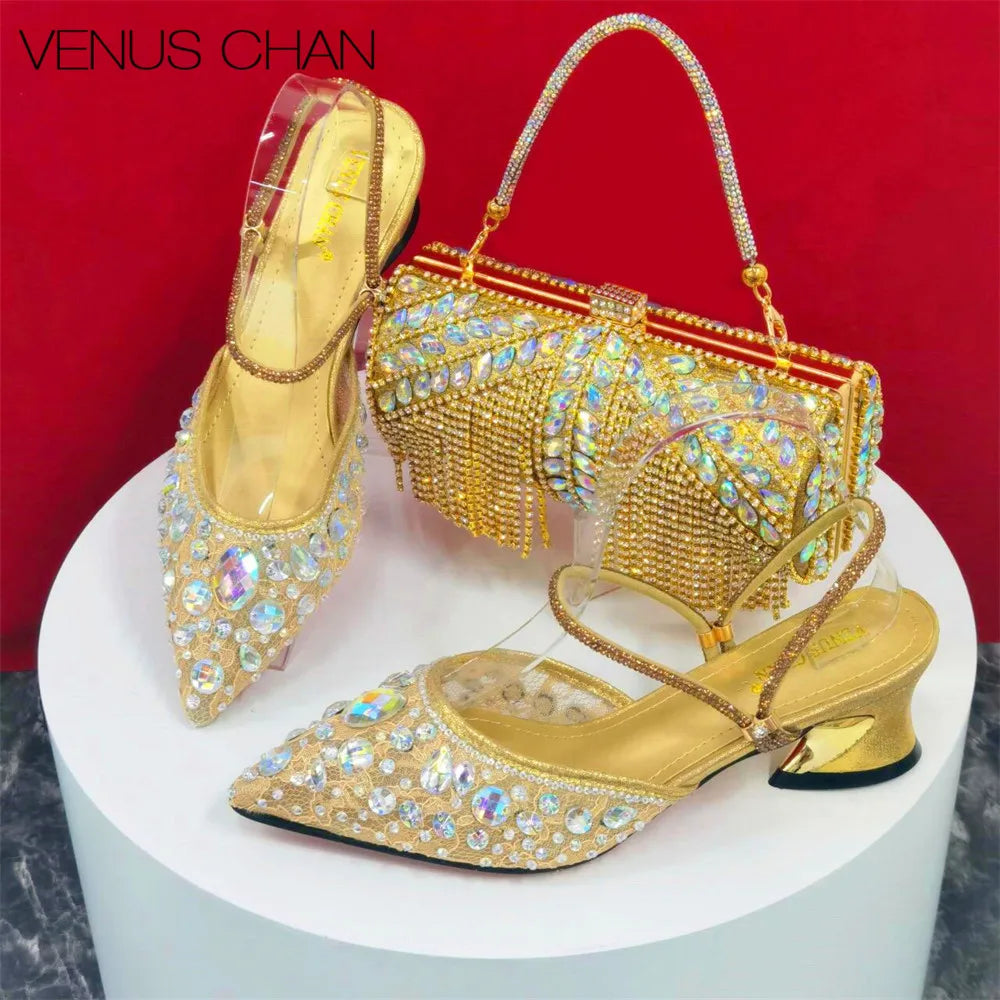 Sandals Woman Summer 2024 Italian Design Luxury Women's Shoes and Wallet Full Diamond Decorative Cylinder Mini Handbag