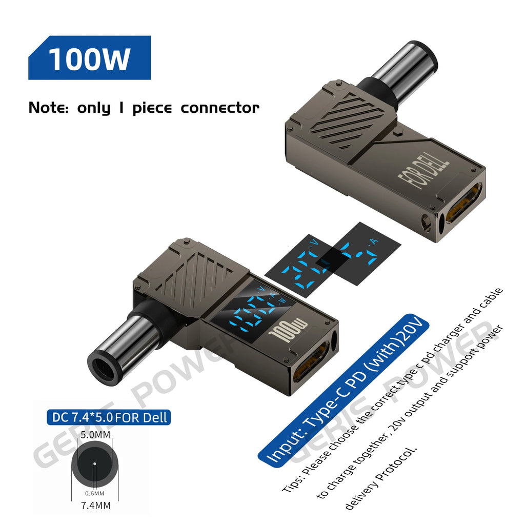 LED Display PD 100W Laptop Power Supply Adapter Charger Connector USB Type C PD to DC Jack Plug Converter for Lenovo Hp Dell