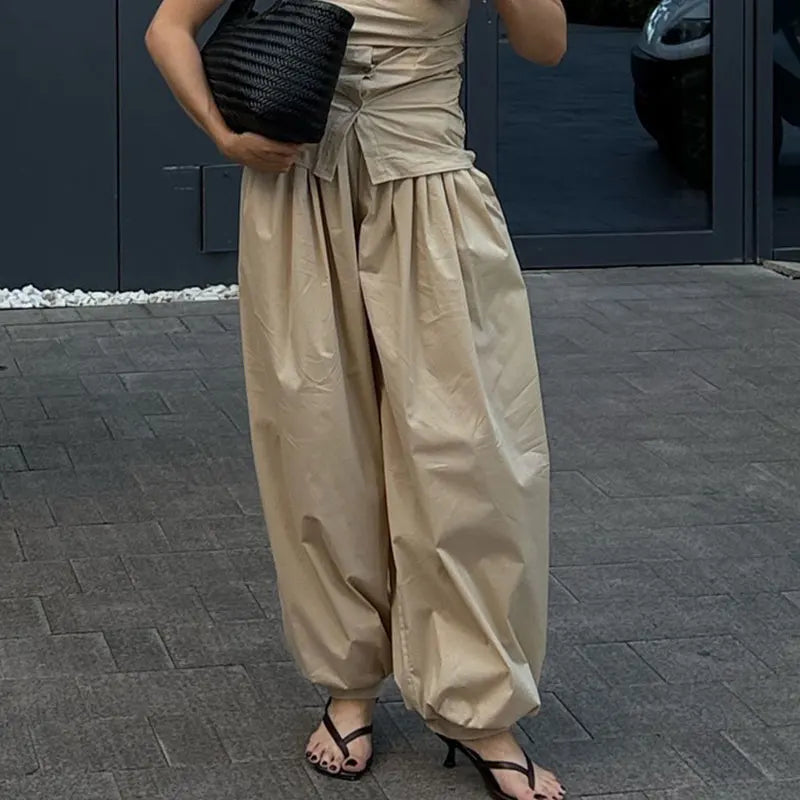 100% Cotton High Quality Women Casual High Waist Bloomers Long Pants Fashion Big Wide Leg Pants Women Clothes Trousers
