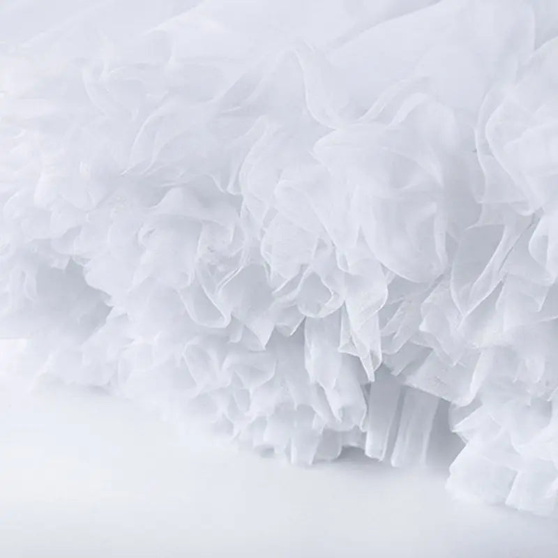 Women Girls Ruffled Short Petticoat Solid White Color Fluffy Bubble Tutu Skirt Puffy Half Slip Prom Crinoline Underskirt No