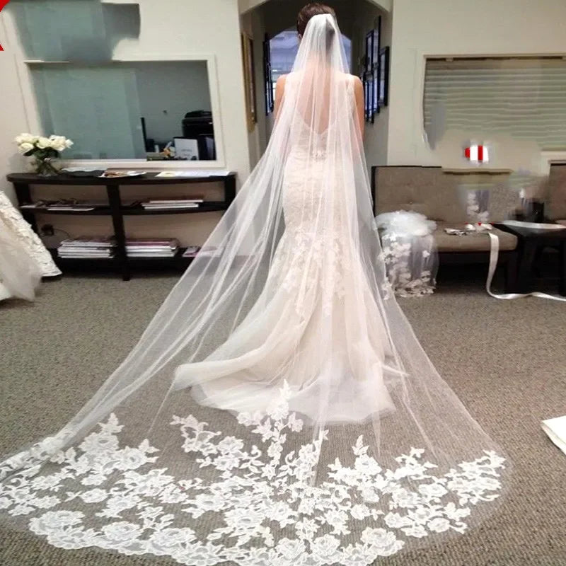 Wedding Accessories Mariage 3M Wedding Veil With Comb Lace Edge Cathedral Wedding Veil Bridal Veils Velos De Novia Largos
