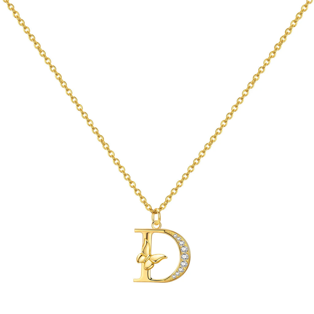 Original 925 Sterling Silver 18K Gold Zircon Butterfly A-Z 26 Letter Y-shaped Chain Necklace For Women Commemorate Jewelry Gift