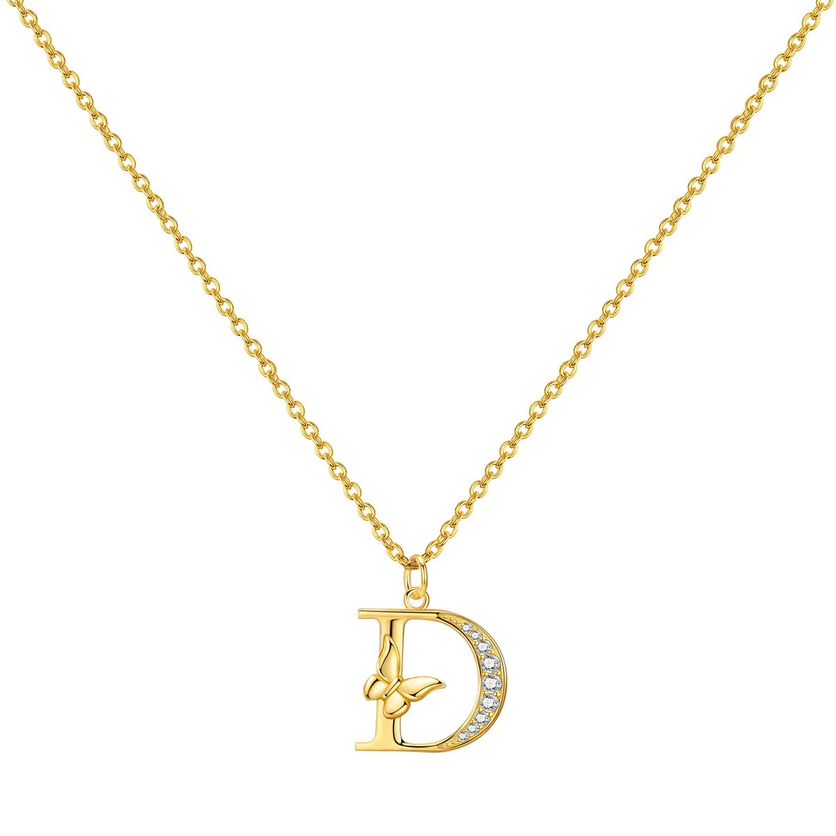 Original 925 Sterling Silver 18K Gold Zircon Butterfly A-Z 26 Letter Y-shaped Chain Necklace For Women Commemorate Jewelry Gift