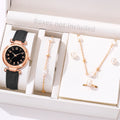 5/6 PCS/Set Red Women's Watch With Minimalist Elements Dial Quartz Watch Latex Strap Cherry Elements Jewelry Set Girl's Gift